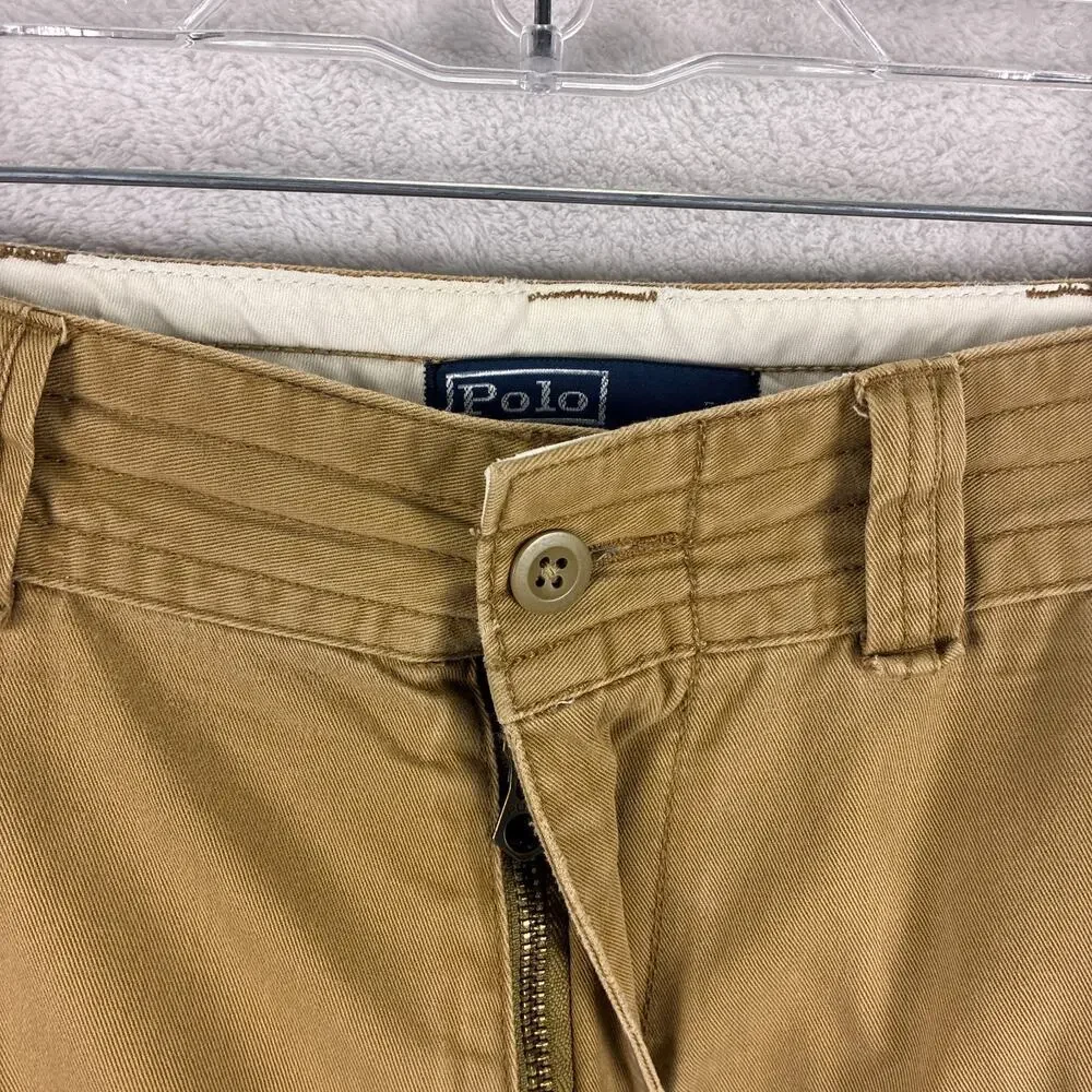 VTG Polo Ralph Lauren Cargo Shorts Mens 35 Tan Y2K Preppy Baggy Skate Military
